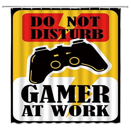 Gamer Shower Curtain Funny Quote DO Not Disturb Gamer at Work Modern PSP Online Video Gamepad Controller Creative Teens Kids Boy Father Cool Hippie Console Fabric Bathroom Curtain Set with Hooks