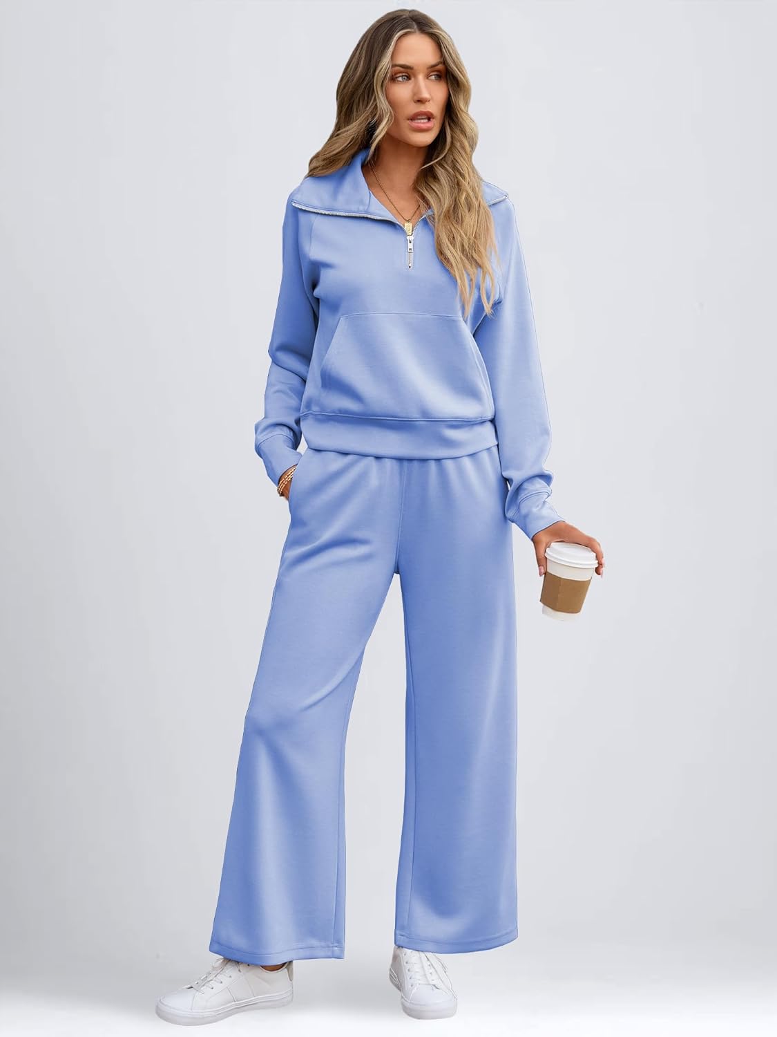 Women's 2 Piece Sweatsuit Outfits 2025 Fall Casual Tracksuit Sweat Lounge Sets - Image 5
