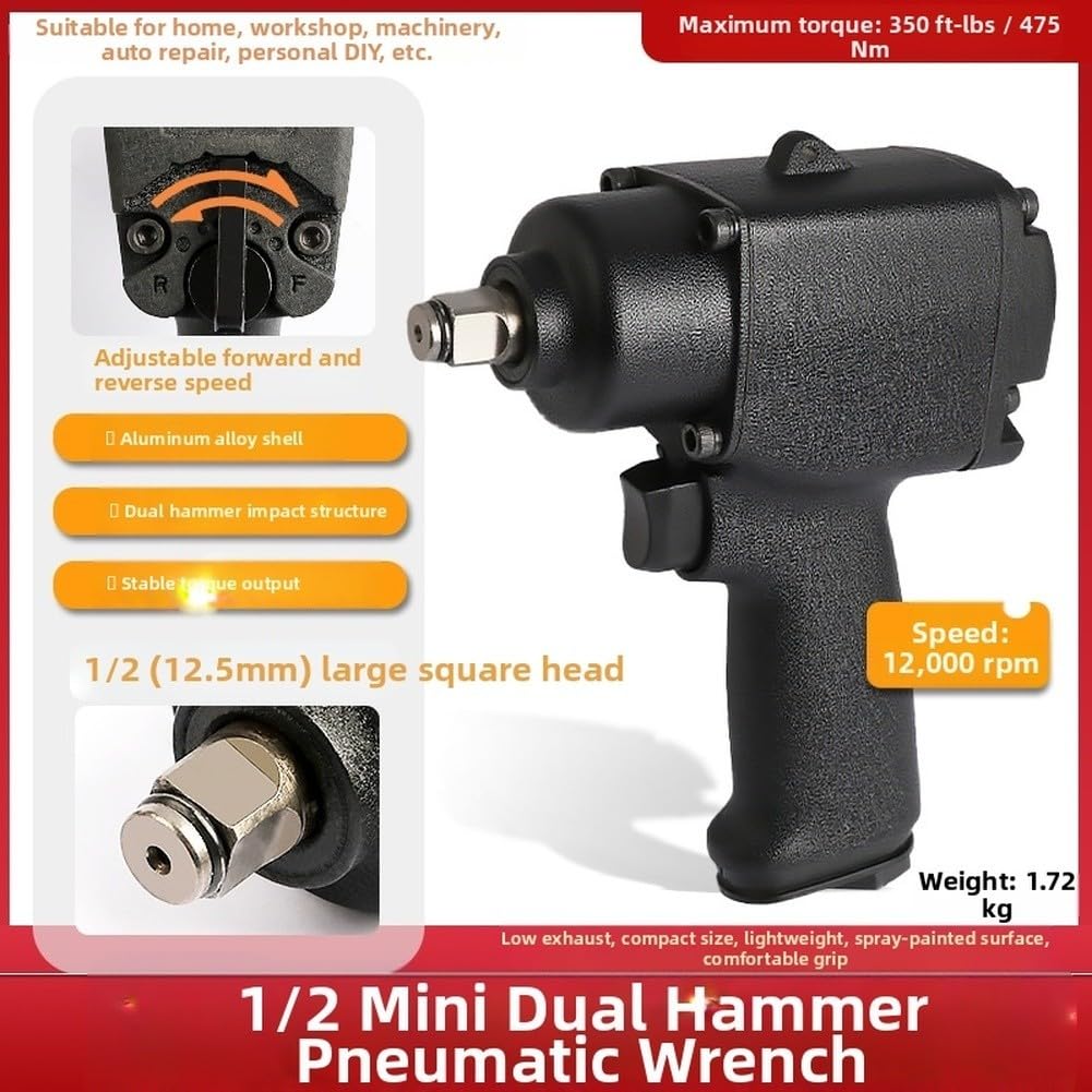 Chiave pneumatica da 1/2 pollice per chiave a percussione con meccanismo a doppio martello per alta coppia di torsione 475NM Design del corpo in alluminio leggero