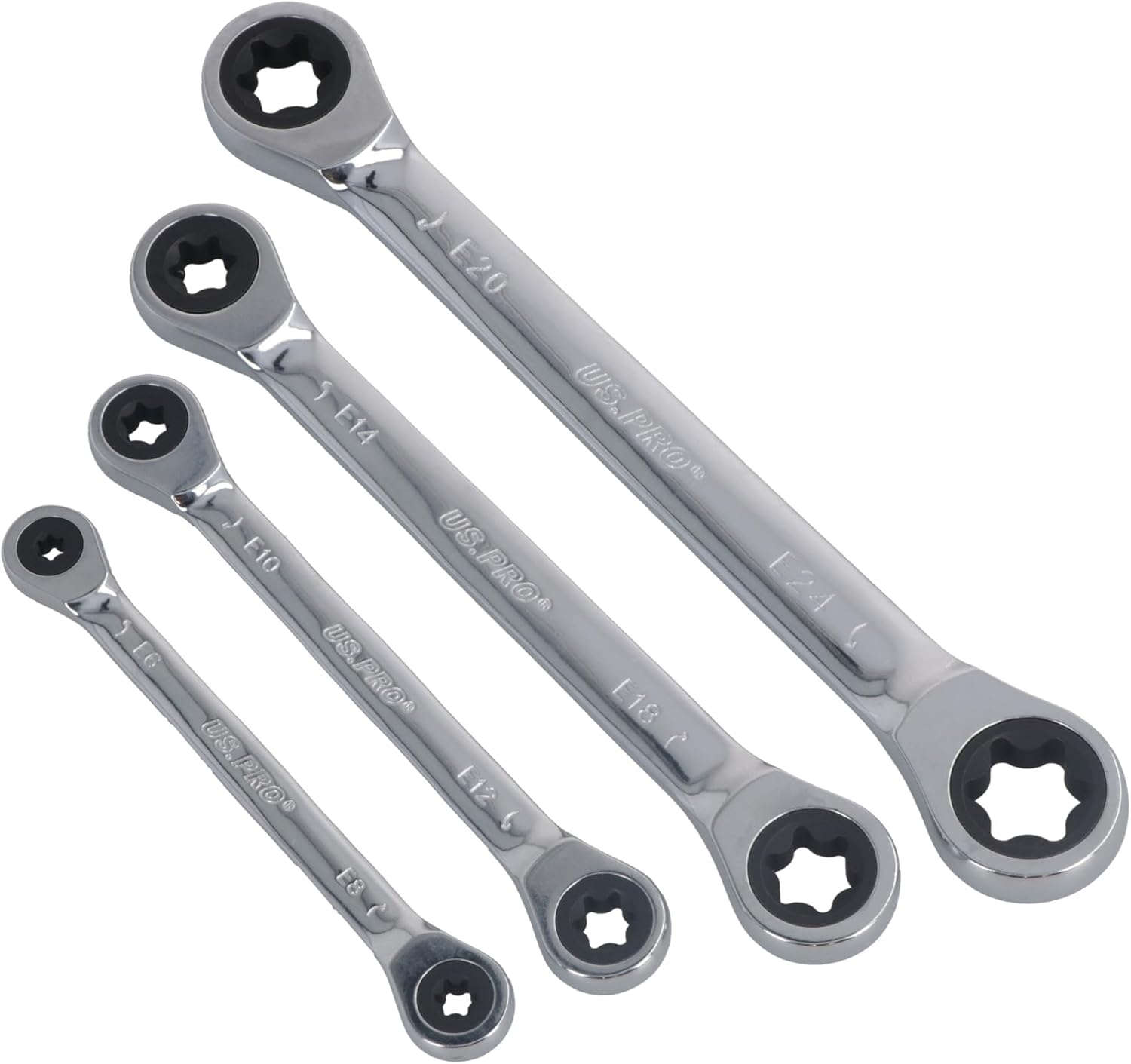 Torx/E Ratchet Spanner Wrench Set Double Ended E6 - E24 4pc Set BERGEN AT482