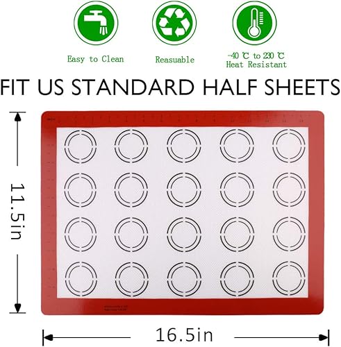 Miniatura 3 de LotFancy Tapete de silicona para hornear, paquete de 2 forros antiadherentes para hornear macarrones para galletas, masa rodante, pan y pastelería,