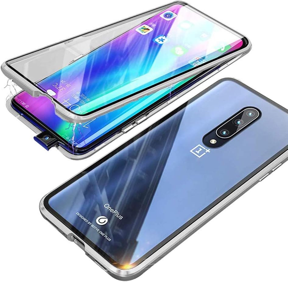 Anyos Magnetic Case Compatible Oneplus 8 T-Mobile & Unlocked Phone, Ultra-Thin Magnetic Adsorption Metal Frame with Built-in Tempered Glass Screen Protector, NOT Fit OnePlus 8 5G UW by Verizon, Sliver