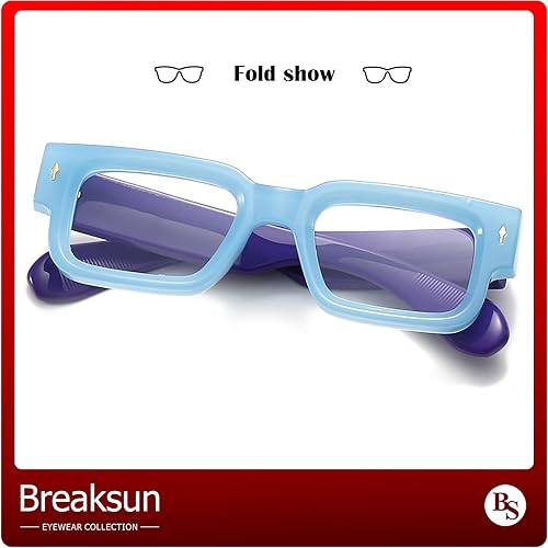 Miniatura 4 de Breaksun Gafas clásicas de color negro con marco cuadrado grueso para mujeres y hombres, lentes rectangulares de luz azul para computadora