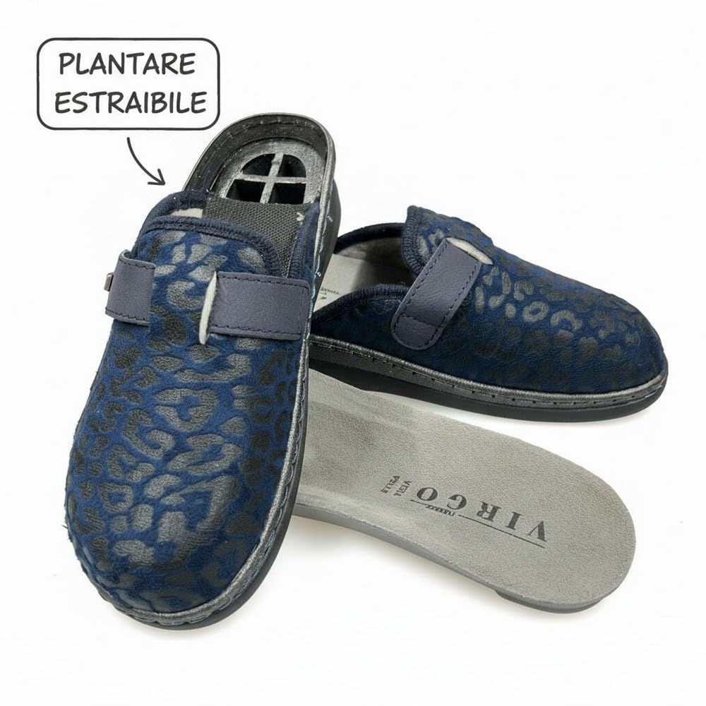 Pantofole Donna Made in Italy con Plantare Estraibile, Ciabatte Sanitarie con Strappo Regolabile, Comode con Zeppa e Suola Antiscivolo