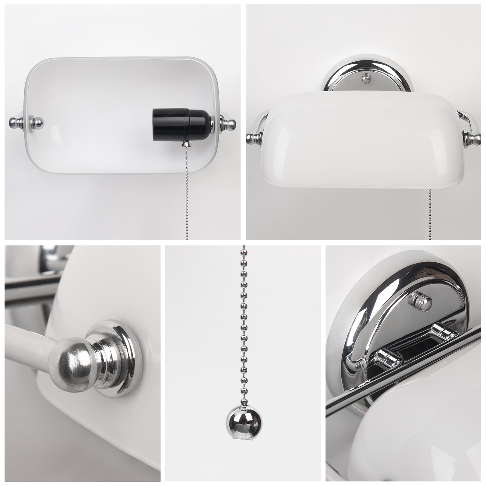 FIRVRE Banquero Lámpara de Pared Blanco Tradicional Europeo Clásico con Pantalla Retro Ajustable e Interruptor Apliques de Cadena Para Dormitorio Pasillo Biblioteca Sala De Estudio