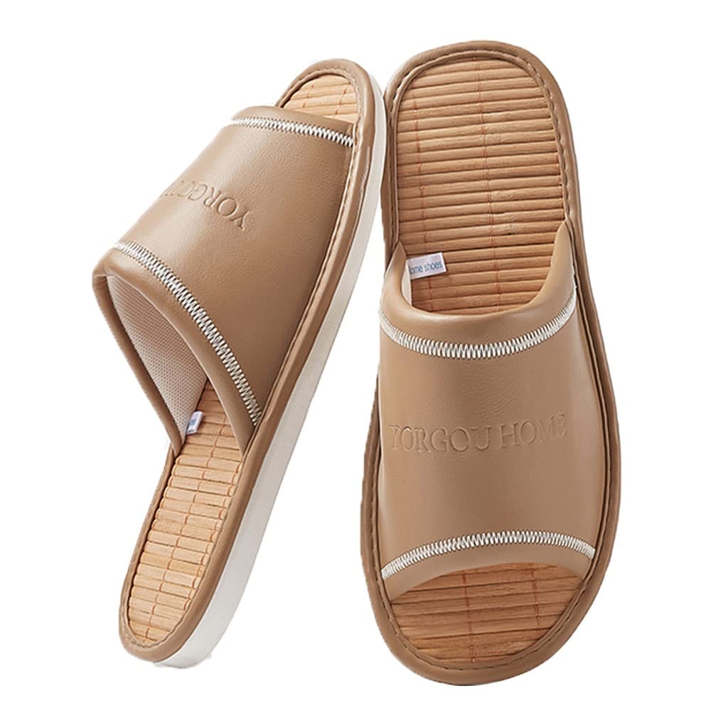 Bamboo Slippers For Men Indoor，PU Leather Open Toe Sandal For Indoor And Outdoor，Unisex Slippers Mute Slippers Skidproof Summer Sandals