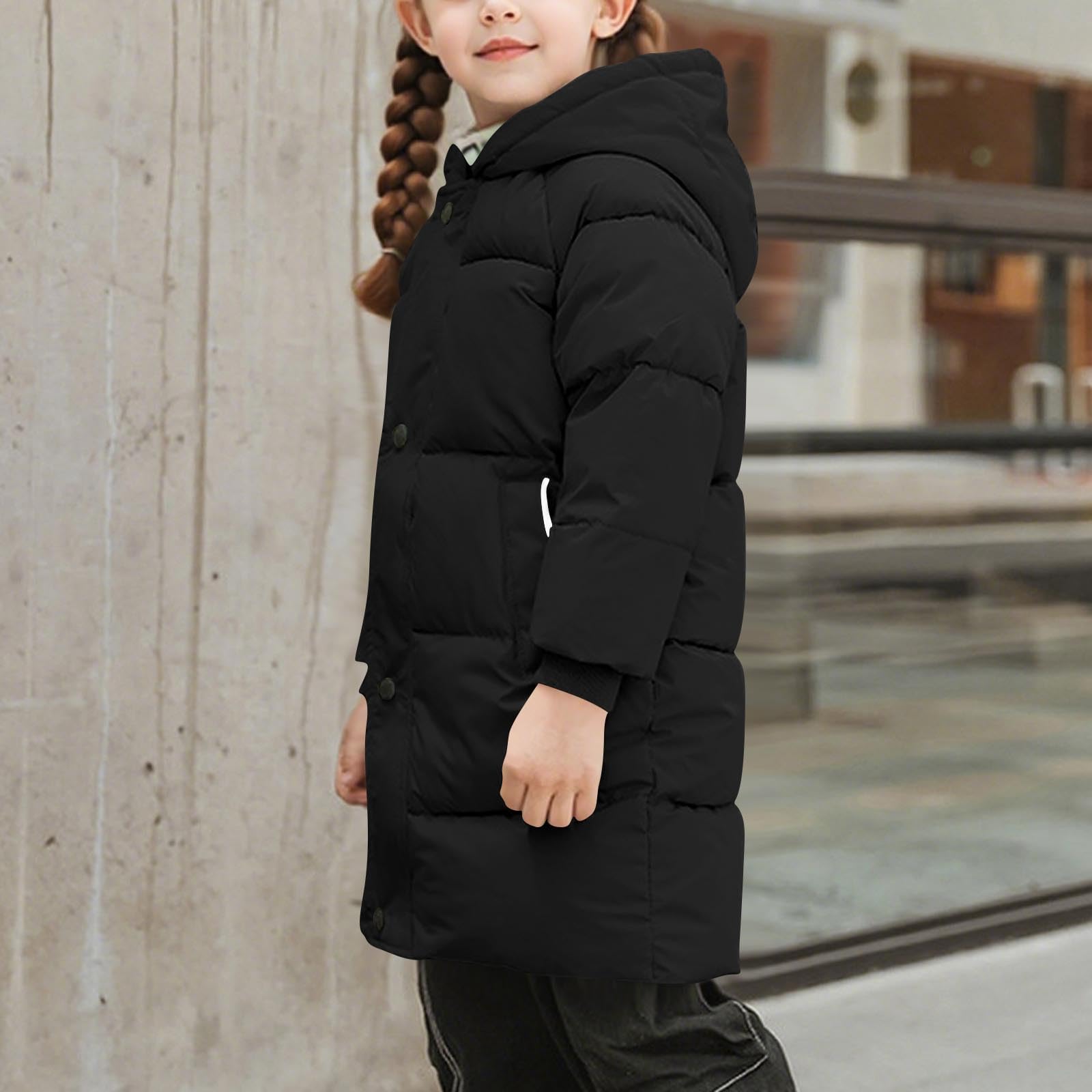 Abrigo de Invierno Acolchado para Niñas y Niños con Capucha Grueso Cálido Chaquetas Largo de Plumas Color Sólido Cortavientos Manga Larga Parka Resistente Al Viento Caliente Plumifero 2-11 Años