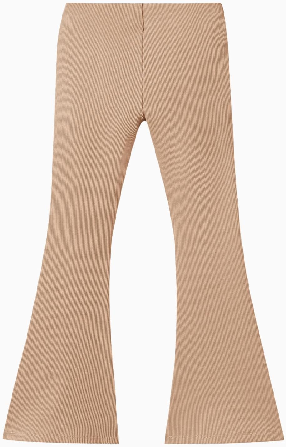 Haloumoning Girls Kids Elastic Waist Ribbed Flare Split Bottom Pants Stretch Casual Long Pants(5-14Y)