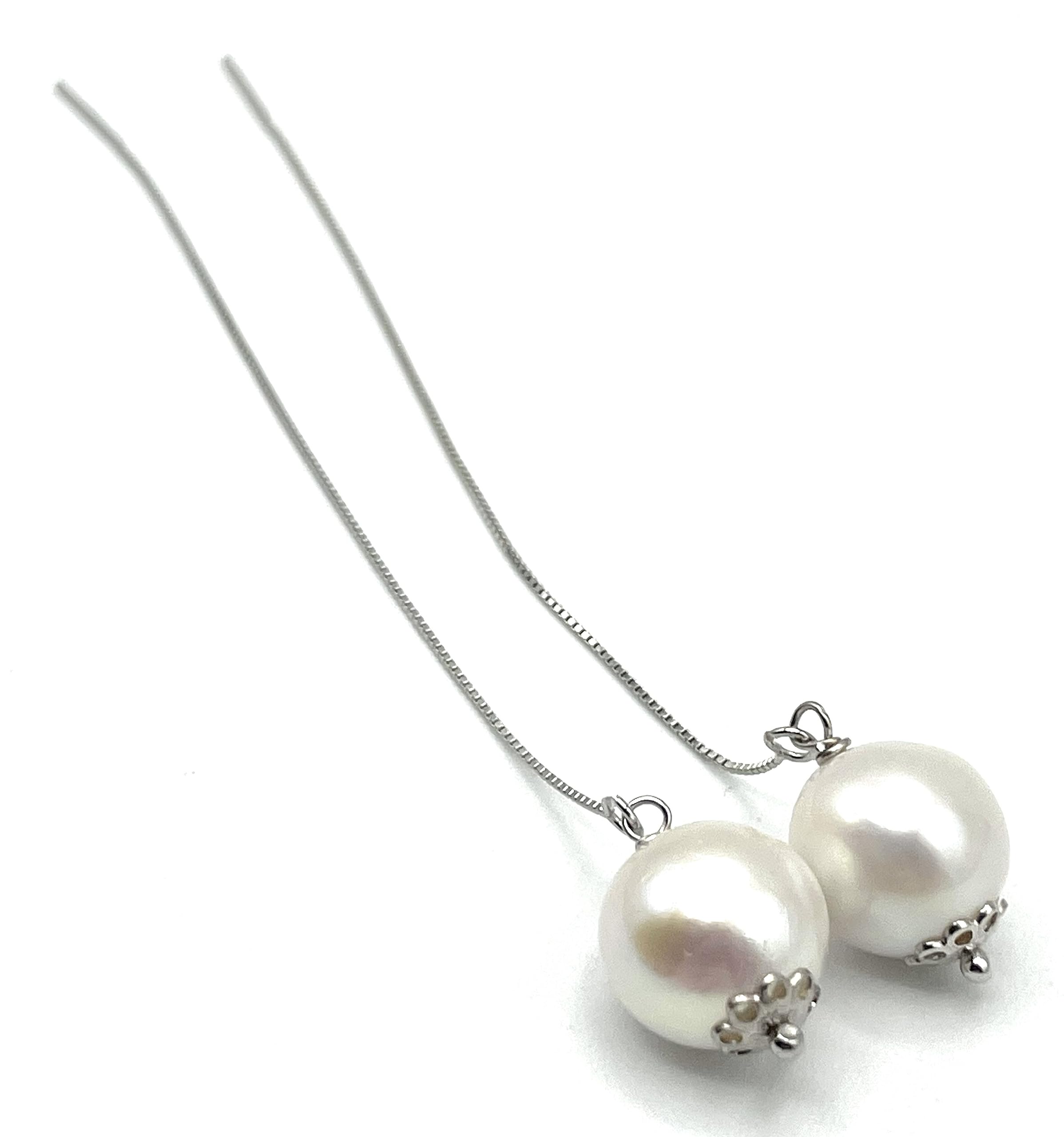 Orecchini con Perle Bianche d'Acqua Dolce, Pendenti Lunghi in Argento 925, Gioielli Minimalista, Pietra di Nascita di Giugno, Bijoux
