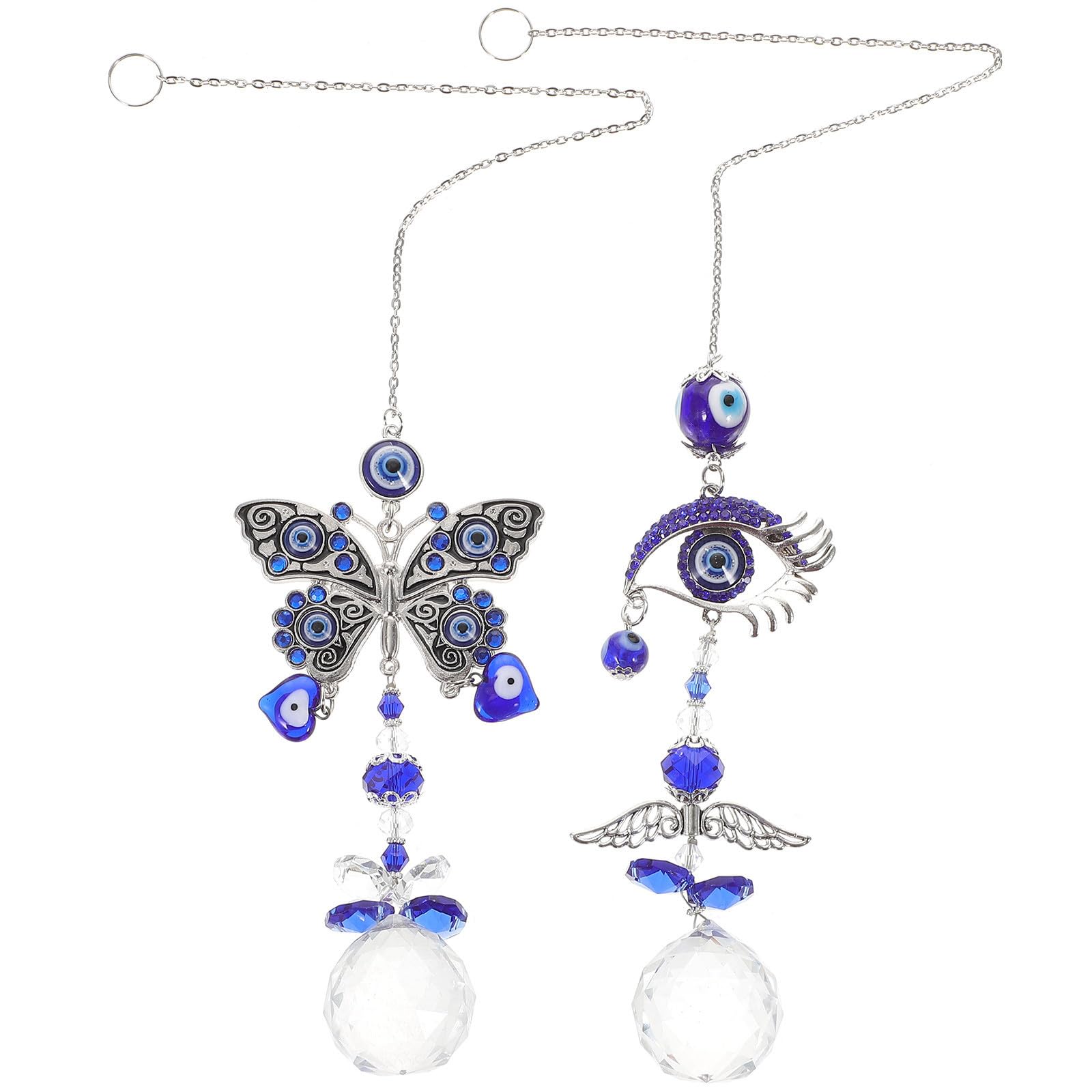 Abaodam 8 Pièces Attrape-Soleil en Verre Blanc Œil Maléfique Bleu, Décoration Suspendue Légère et Facile à Transporter pour Jardin et Intérieur, Design Élégant et Finition Soignée