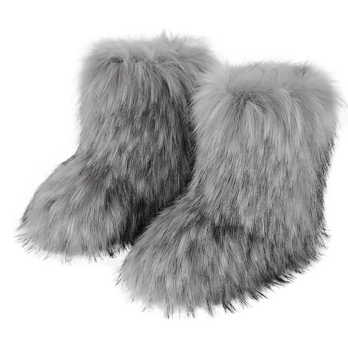 Eosxrp Furry Faux Fur Boots Women's Winter Shoes Woman Fluffy Warm Snow Boots Mid-Calf Comfortable Outdoor Flat