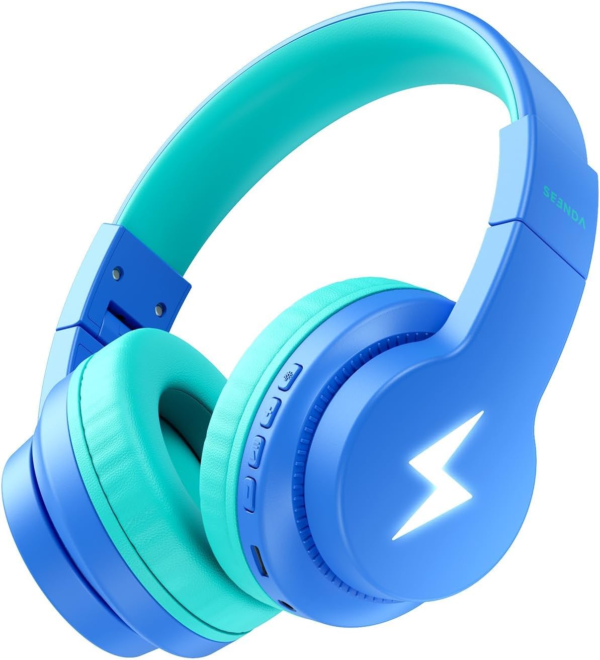 Seenda Kids Bluetooth Headphones, 3 Cool LED Lights Modes Kids Foldable Headphones Over Ear with 85dB/94dB Volume Limited Wireless/Wired Headset for PC TV Tablet School Airplane, Blue and Green Seenda Kids Bluetooth Headphones, 3 Cool LED Lights Modes Kids Foldable Headphones Over Ear with 85dB/94dB Volume Limited Wireless/Wired Headset for PC TV Tablet School Airplane, Blue and Green