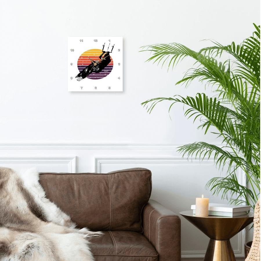 Miniatura 2 de 3dRose, Kitesurf Acción Artística Kitesurfer Vintage Sunset Retro Sunrise, 10x10 Reloj de pared