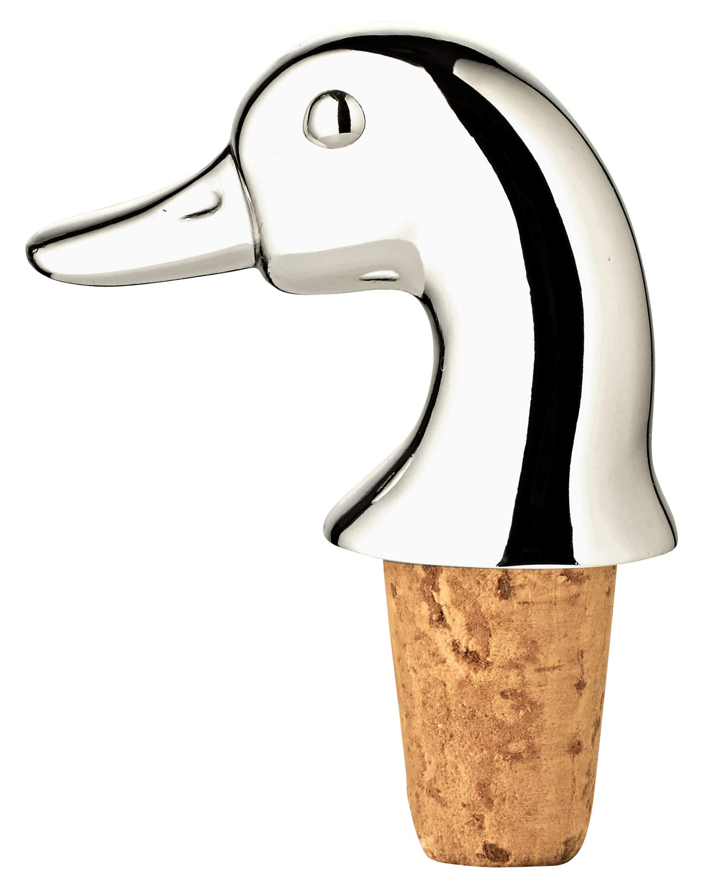 Ancien Bouchon De Carafe Métal Argenté Et Liège - Forme Canard - Objet Déco