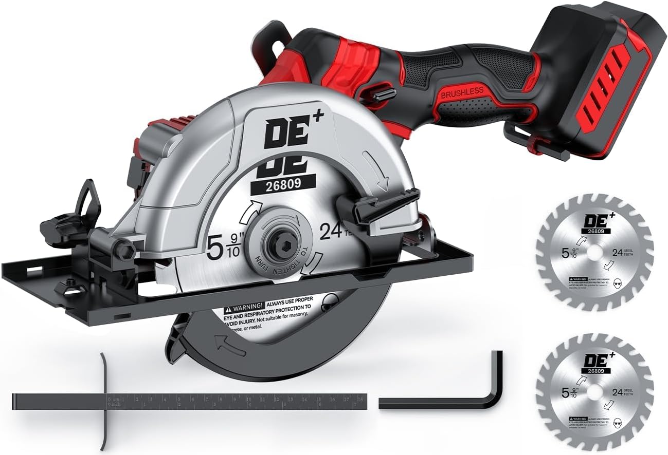 Brushless Cordless Circular Saw, for Milwaukee M18 Battery, 6-Inch Aluminum Alloy Blade, 5900 RPM, 4.2 Lbs Lightweight, Cutting Depth 2-1/20" (90°), 0-90° Bevel, Hex Wrench, Rip Guide, for Wood, PVC