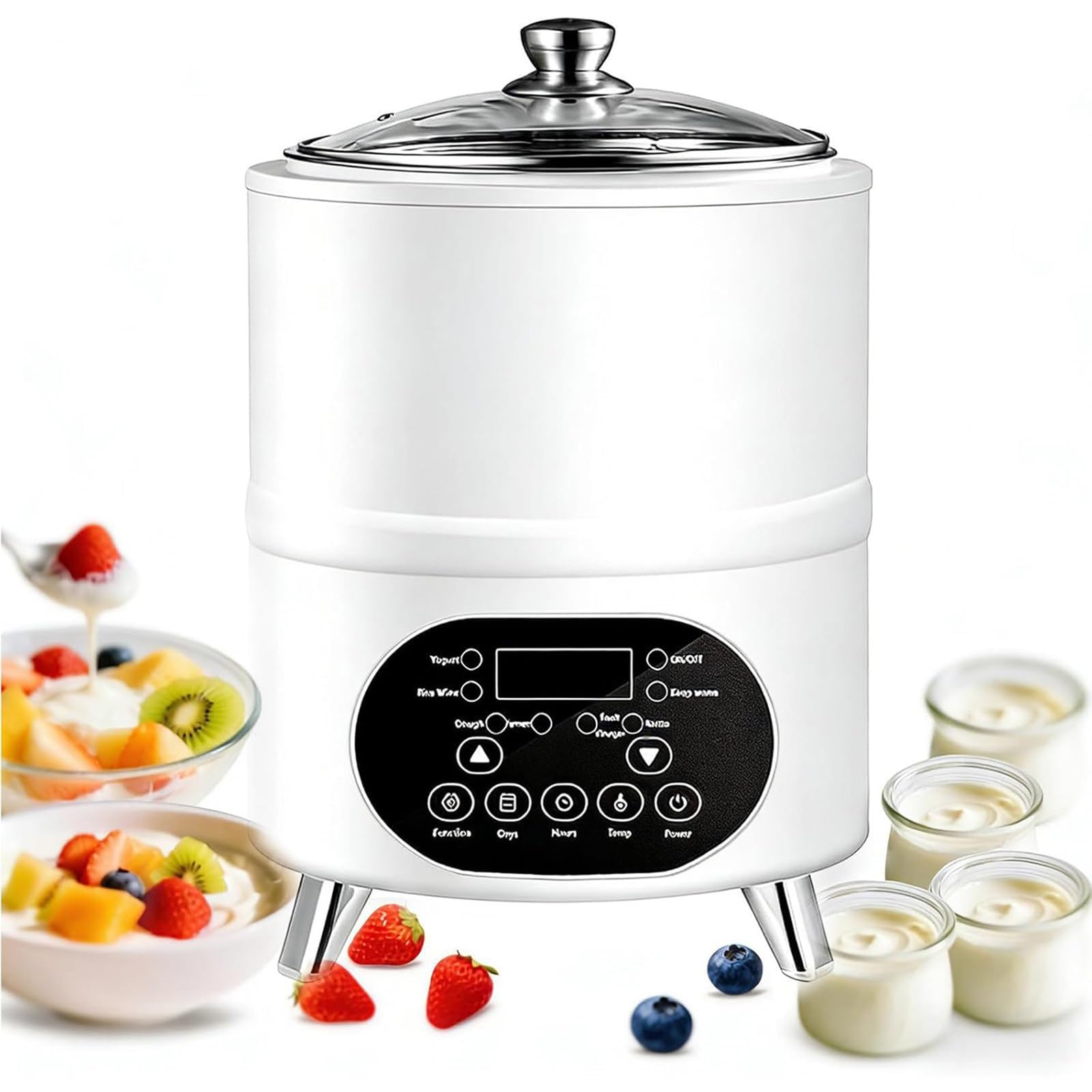 Macchina Per Yogurt Automatica Con Schermo LCD – 8L/12L, 400W/600W, Riscaldamento Circolare 360°, Timer E Termostato, Cesto Estraibile, Per Yogurt Greco E Fatto In Casa(White,12L)