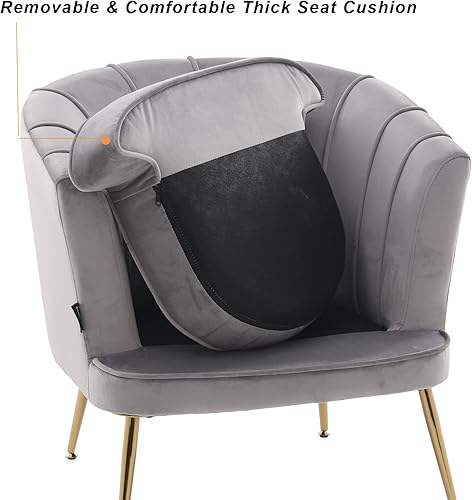 Miniatura 63 de Artechworks Silla moderna de terciopelo con patas doradas para sala de estar, dormitorio, oficina en casa, silla de club con respaldo copetudo,