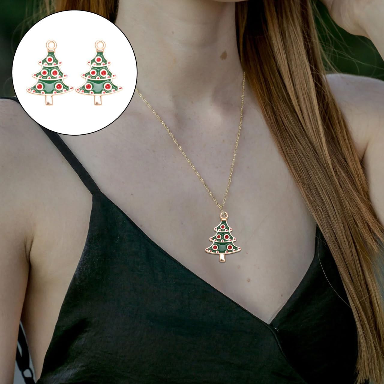 Amosfun 10pcs Christmas Pendant Charms Crystal Rhinestone Christmas Tree Charms DIY Christmas Jewelry Craft Making Accessories for Necklace Bracelet Earring