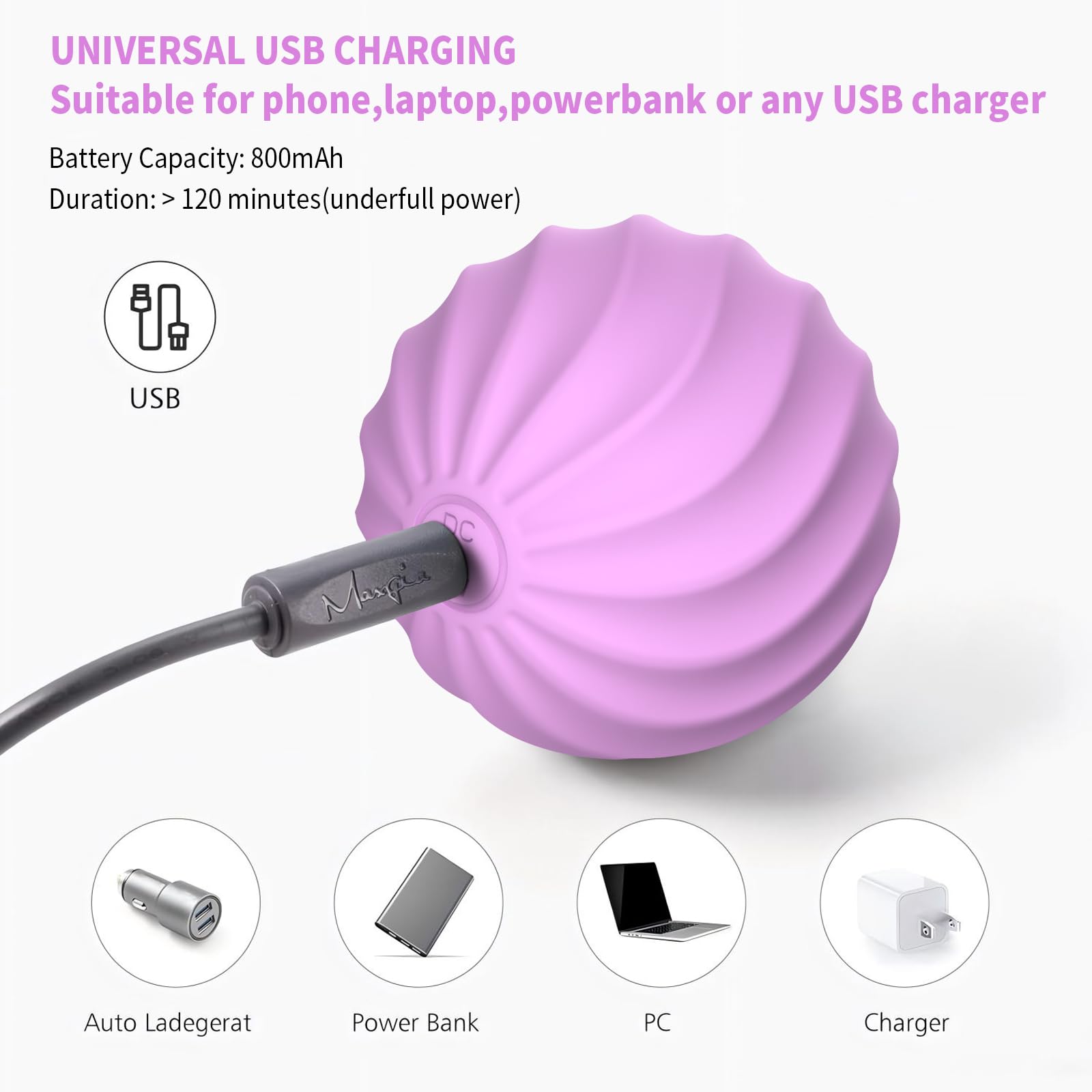 Mini balle de massage, 6,3 cm, 10 niveaux de vibration, électrique, pour la main, les pieds, les muscles, la relaxation myofasciale, le soulagement de la fasciite plantaire (violet)