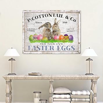 P Cottontail and Company, Easter Sign, Vintage Easter Decor, Metal Sign Board Decorative Sign Decor Cafe Bar Coffee Decor Metal Plaque Decor 12x16 Inch