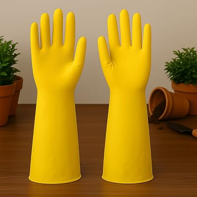 TrustBasket 14 Inch Long & Very Thick, Heavy Duty Latex Rubber Gardening Gloves - Long Hand Gloves for Garden Work - Han