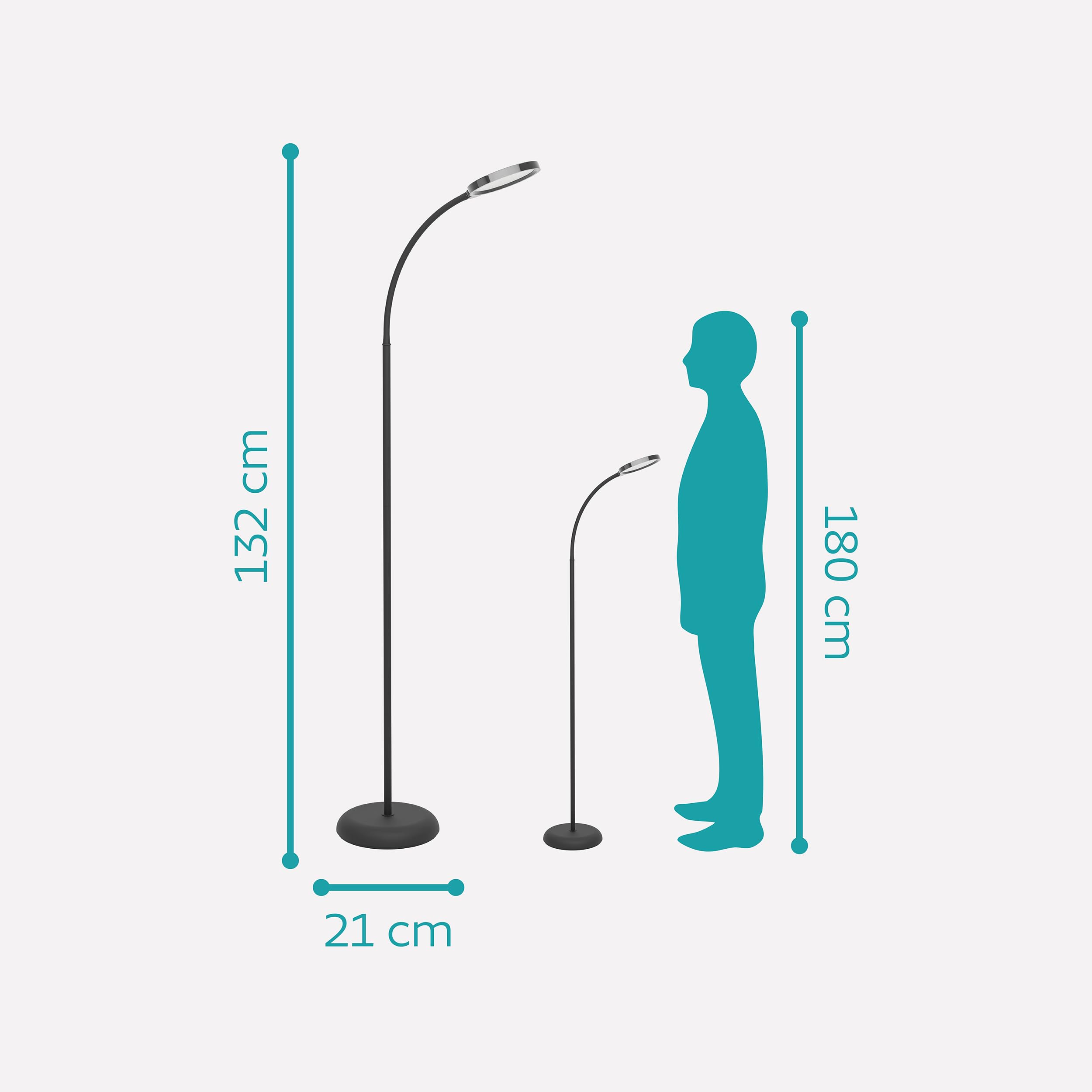 EGLO LED Stehlampe Lauro, Lampe Wohnzimmer, Standleuchte touch dimmbar | flexible Leselampe aus Kunststoff in Schwarz, warmweiß-kaltweiß, 132 cm