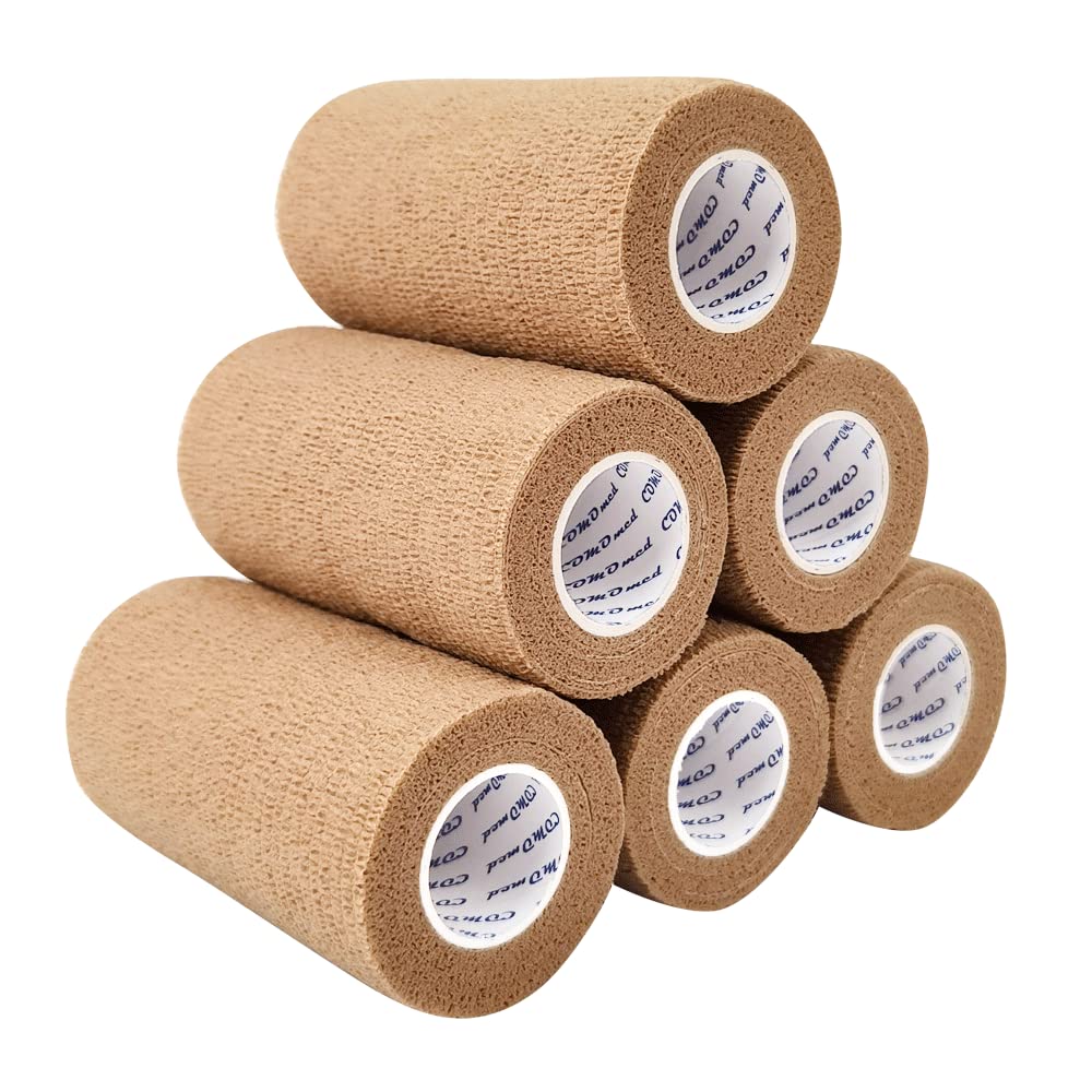 COMOmed Cohesive Bandage First Aid Bandages Cohesive Wrap Adhesive Bandage Tape 6 Rolls 10cm Skin