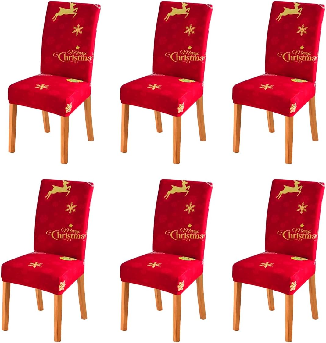 YIUTULN Christmas Chair Covers Set of 6, Stretch Xmas Removable