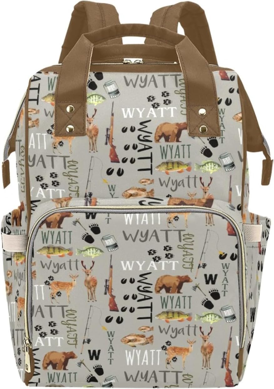 Custom Diaper Bag Backpack for Women, Personalized Name Nursing Mommy Daypack, Diaper Bag for Girls Boys, New Mom Gifts (Woodland Theme)