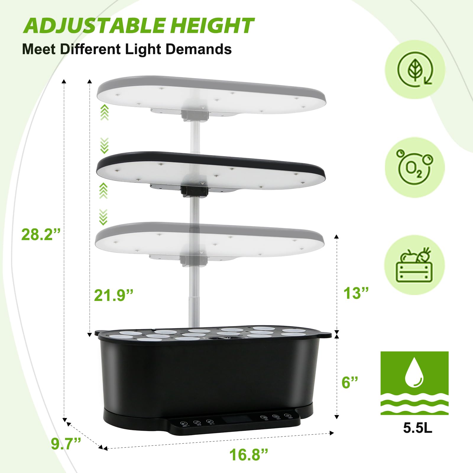 EAGLE PEAK 15 Pods Hydroponics Growing System with WiFi, 5.5 L Water Tank, Smart Indoor Plants Germination Kit with LED Grow Light, Pump System, Adjustable Height for Home Kitchen Gardening, Black