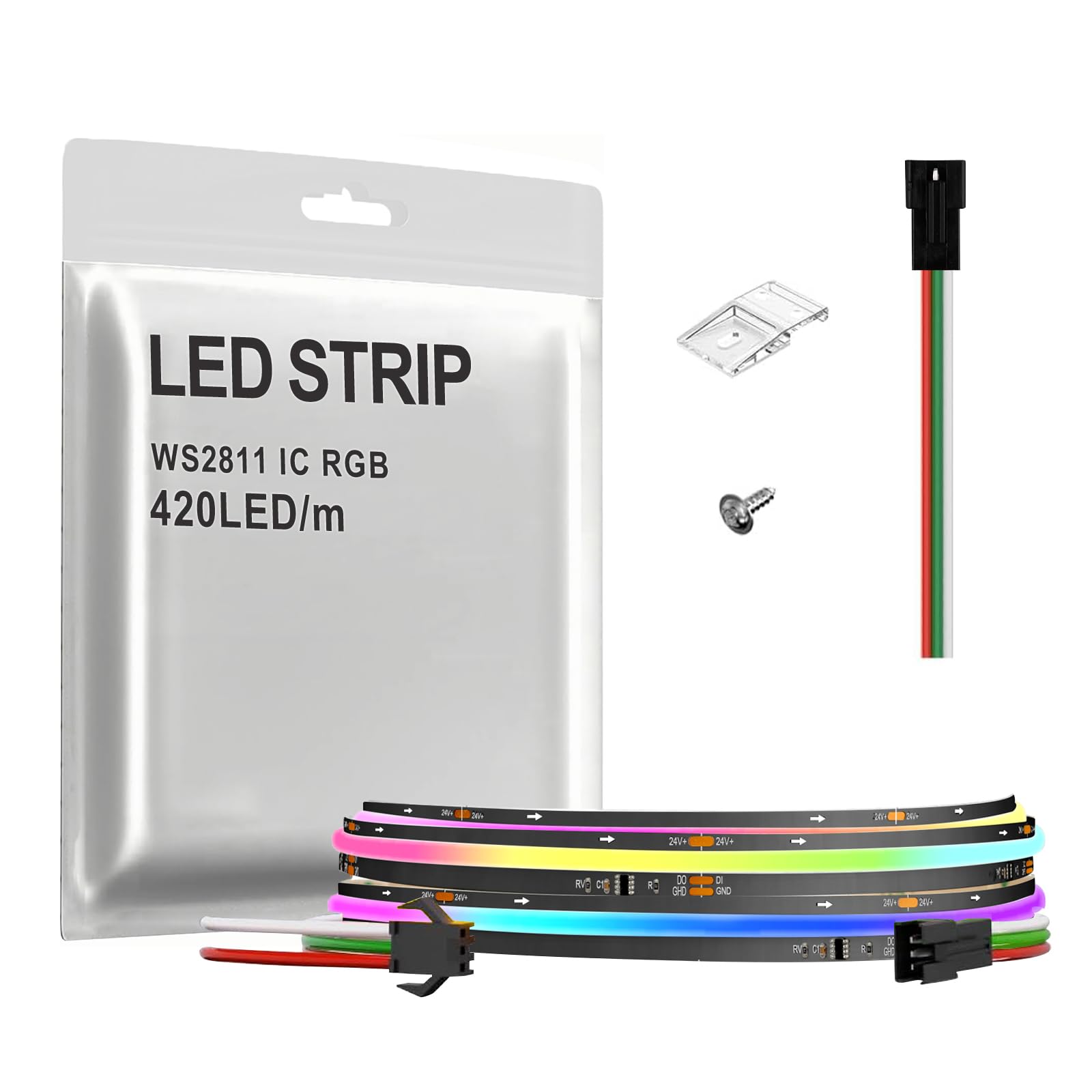 SPI COB RGB IC LED Strip Light FOB WS2811 High Density Uniform Light UL-Listed Dream Color Strip Light DC24V 3.2FT 420LEDs Black PCB Chasing Color Strip Dimmable LED Tape for Bedroom Party Indoor