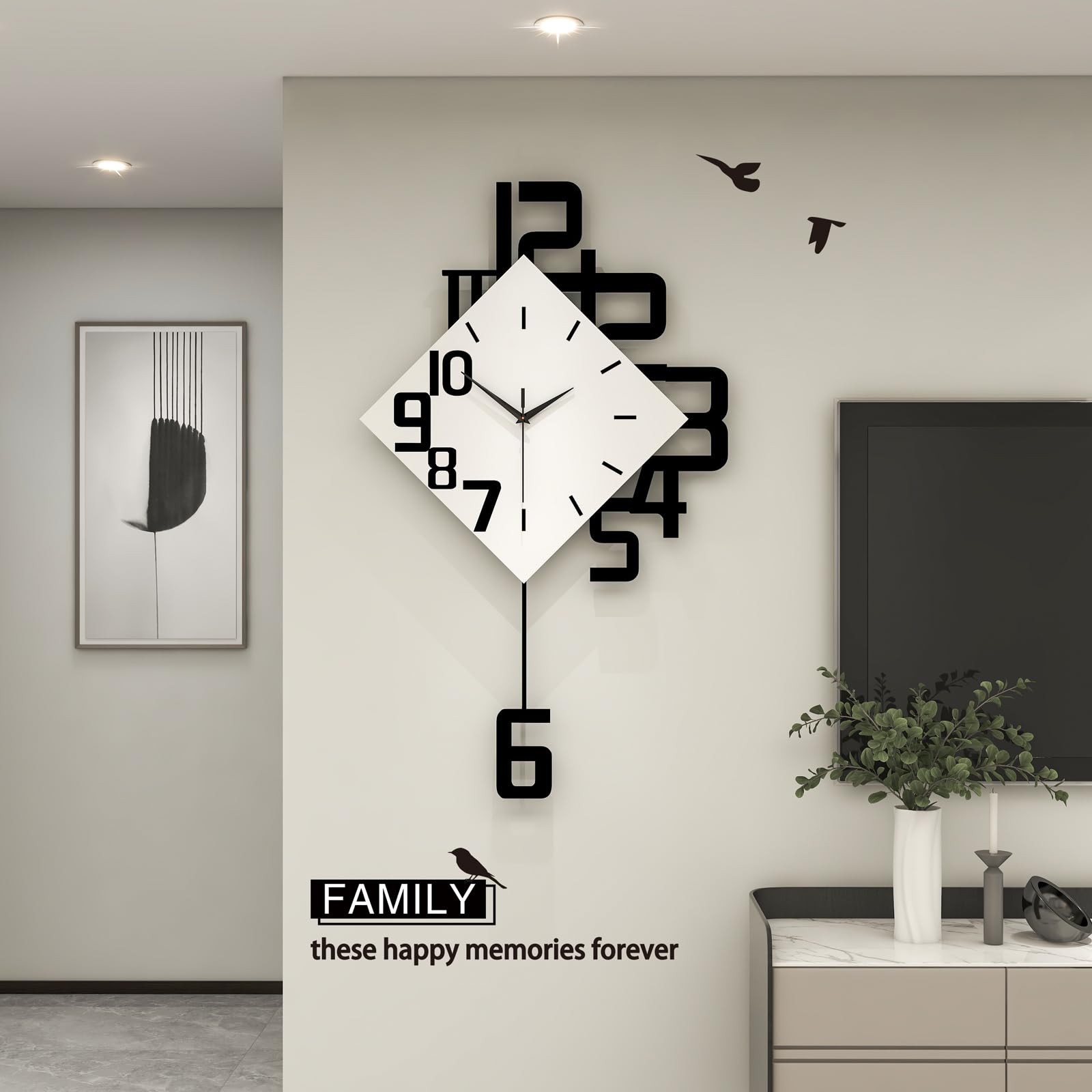 Relojes de pared grandes para decoración de sala de estar, péndulo silencioso, funciona con pilas, sin tictac, para dormitorio, cocina, oficina, hogar, reloj decorativo de 26 pulgadas, cuadrado 4