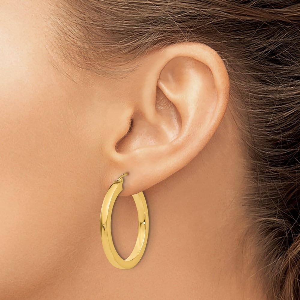 Diamond2Deal 10k Yellow Gold 3mm Polished Square Hoop Earrings (L- 1.18 in, W- 1.18 in)
