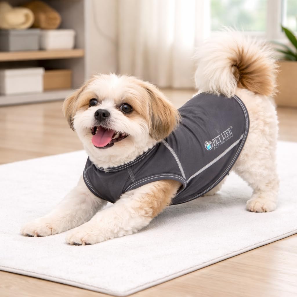 Pet Life ® Active Racerbark 4-Way Stretch and Quick Dry Fitness and Yoga Reflective Performance Dog T-Shirt Tank Top