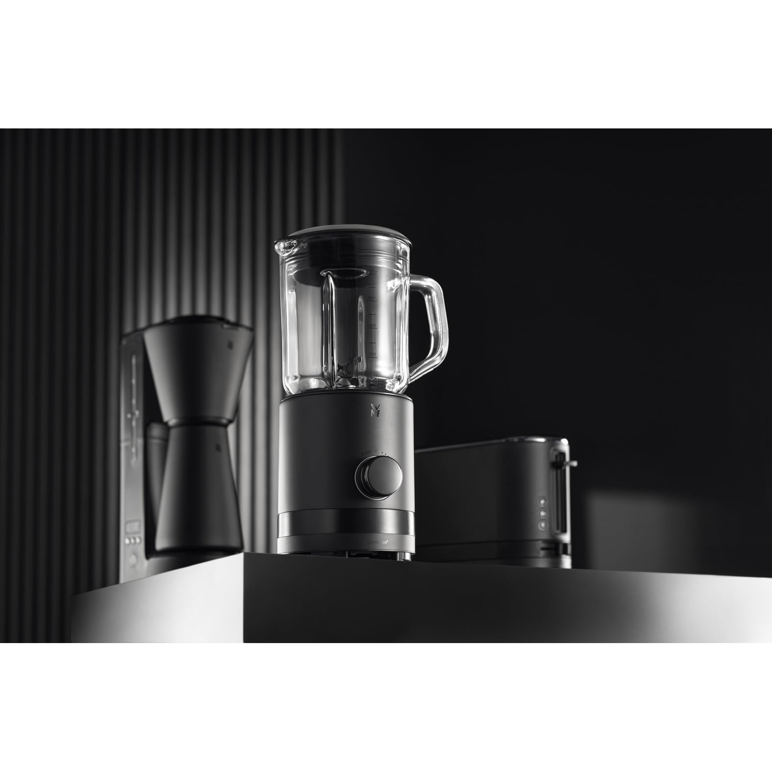 WMF Kitchenminis - Batidora vaso 0,8 l de 400 vatios, batidora de acero inoxidable Cromargan, licuadora pequeña con jarra de vidrio, 5 velocidades, función de pulso, perfecta para 1-2 porciones