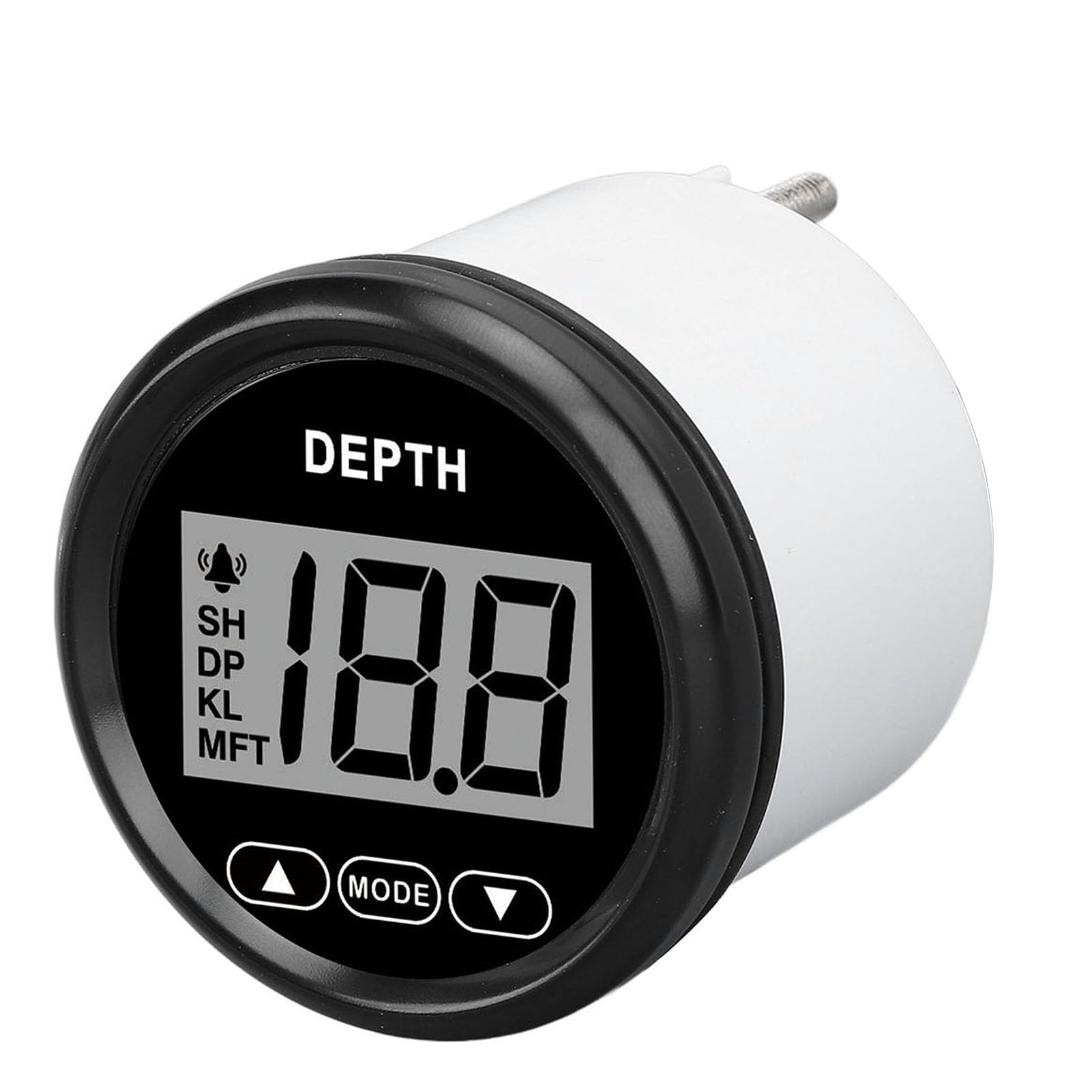 Tiefenmesser für Boote, Edelstahl 316L-Lünette, Beschlagfreies Glas, IP67, Wasserdichtes LCD-Display, 100 M Reichweite, 12 V, mit Alarm und (81000245 Schwarzes Zifferblatt, schwarze Lünette)