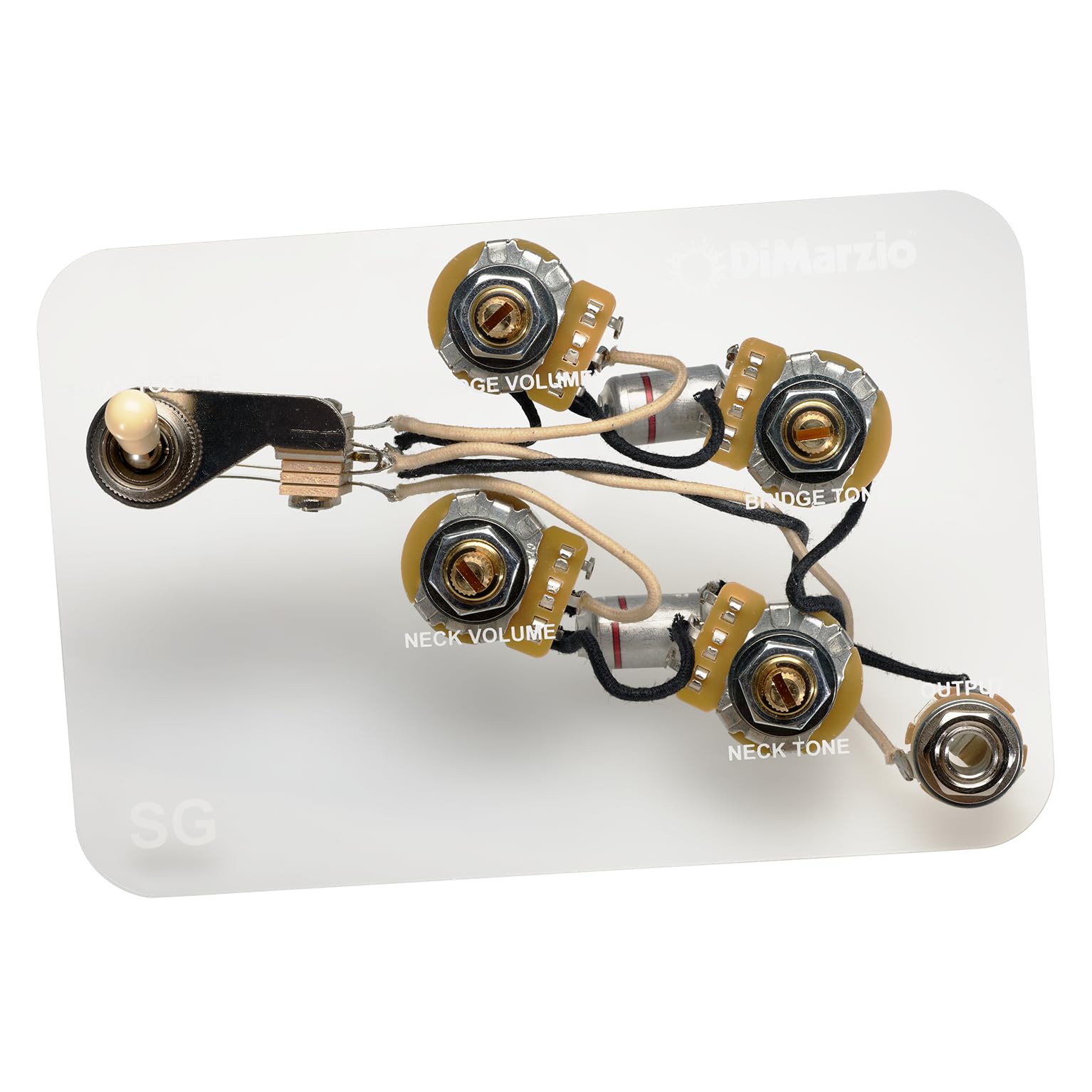 DiMarzio cablaggio per chitarra elettrica in stile SG | Set completo con 4 pentametri, interruttore a 3 vie e presa di uscita | Saldato pronto per l'installazione (GW2104)