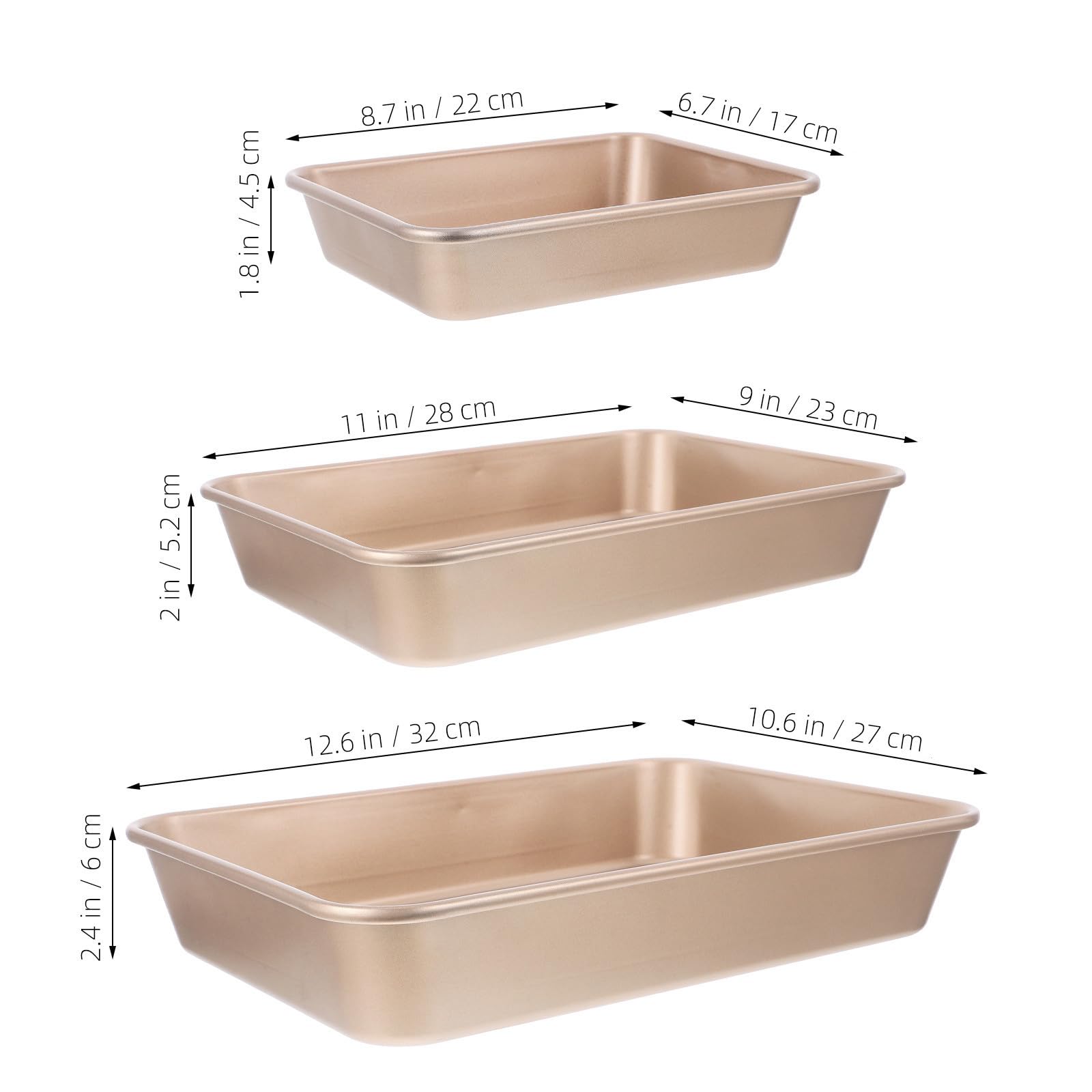 DOITOOL Leicht zu Reinigen 3 Stück aus Kohlenstoffstahl Rechteckiges Backformen Antihaftbeschichtet Tiefes Backblech Goldfarben für Backofen und Toaster
