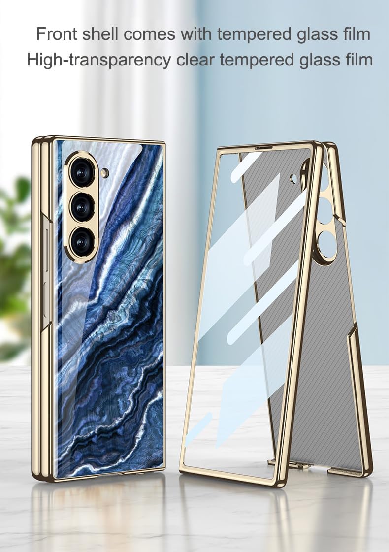 SHIEID Galaxy Z Fold 6 Case Stylish Electroplated Frame with Patterned Glass, Z Fold6 Phone Case with Screen Protector Protective Cover for Samsung Galaxy Z Fold 6, for Men and Women, Marble - 8