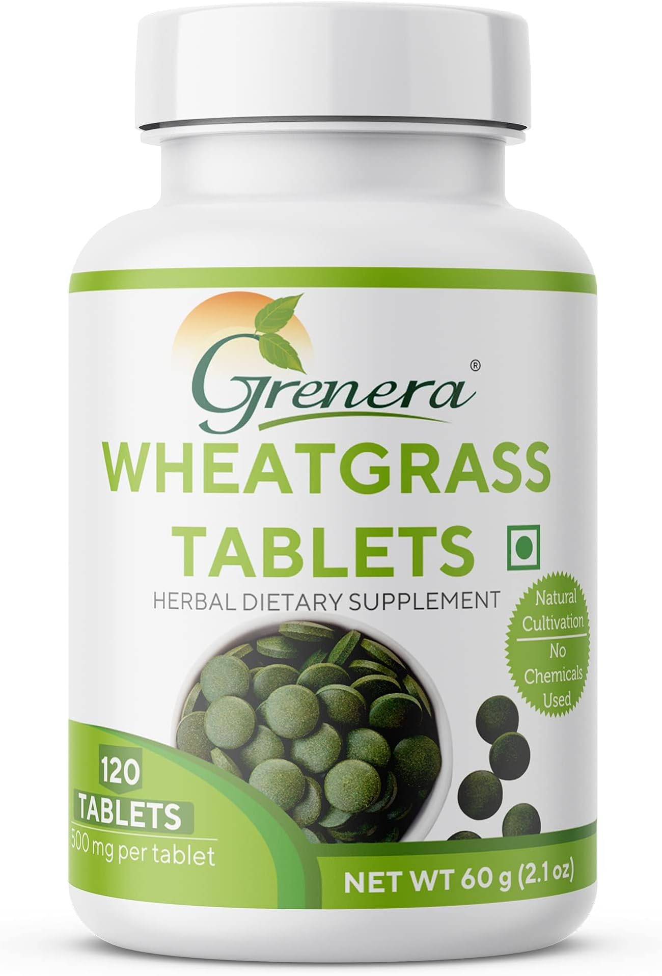 Grenera Wheatgrass Tablets, 2000 mg per Serving, Natural Supplement, 120 Tablets