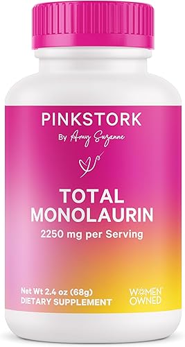 Pink Stork Suplemento total de monolaurina para la salud intestinal, náuseas matutinas, apoyo inmunológico y salud vaginal para mujeres, bienestar