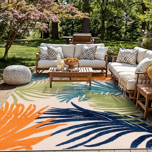 Rugshop Multi Lucca Contemporary Floral Indoor/Outdoor Area Rug Durable Polypropylene, Weather Resistant, Easy Maintenance, Perfect for Patio, Backyard, Deck and Outdoor Lounge 6'6' x 9'