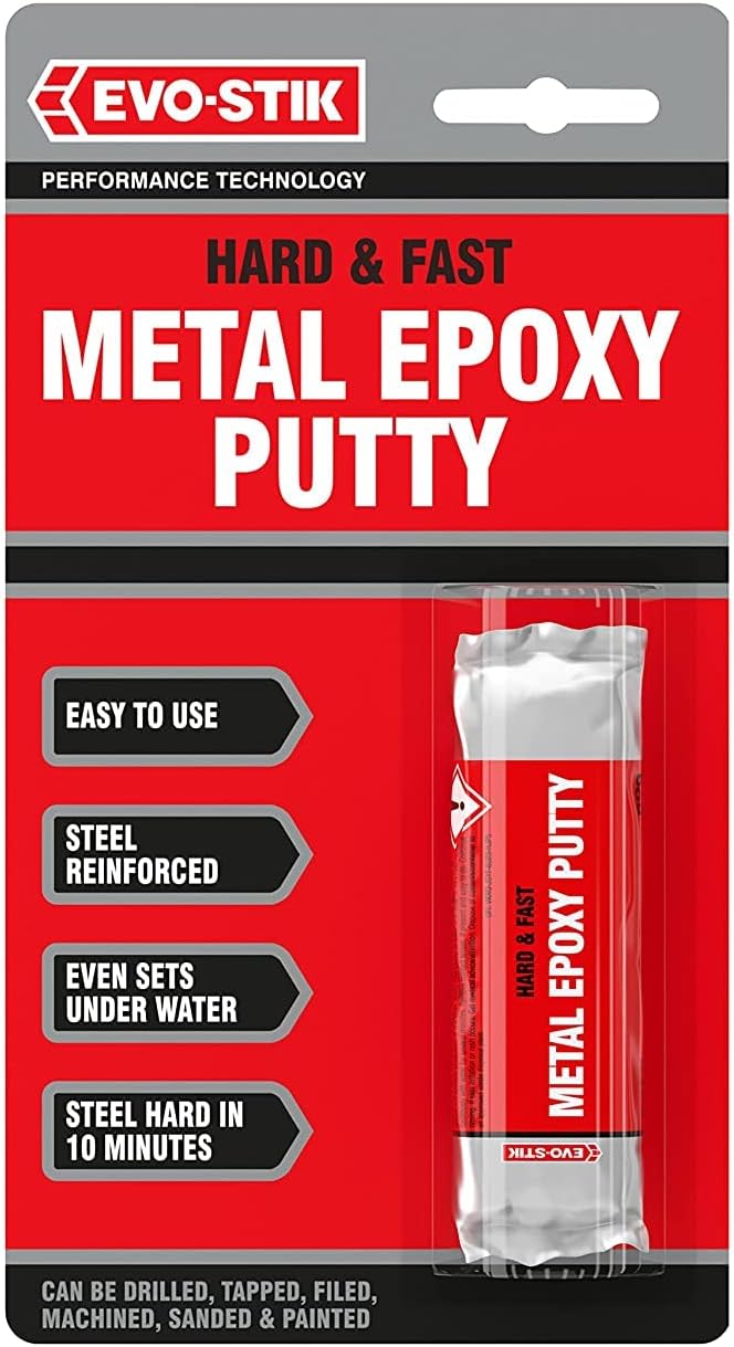 Hard & Fast Metal Epoxy Putty, Sets Steel Hard in 10 Minutes, Colour: Grey, 50g stick