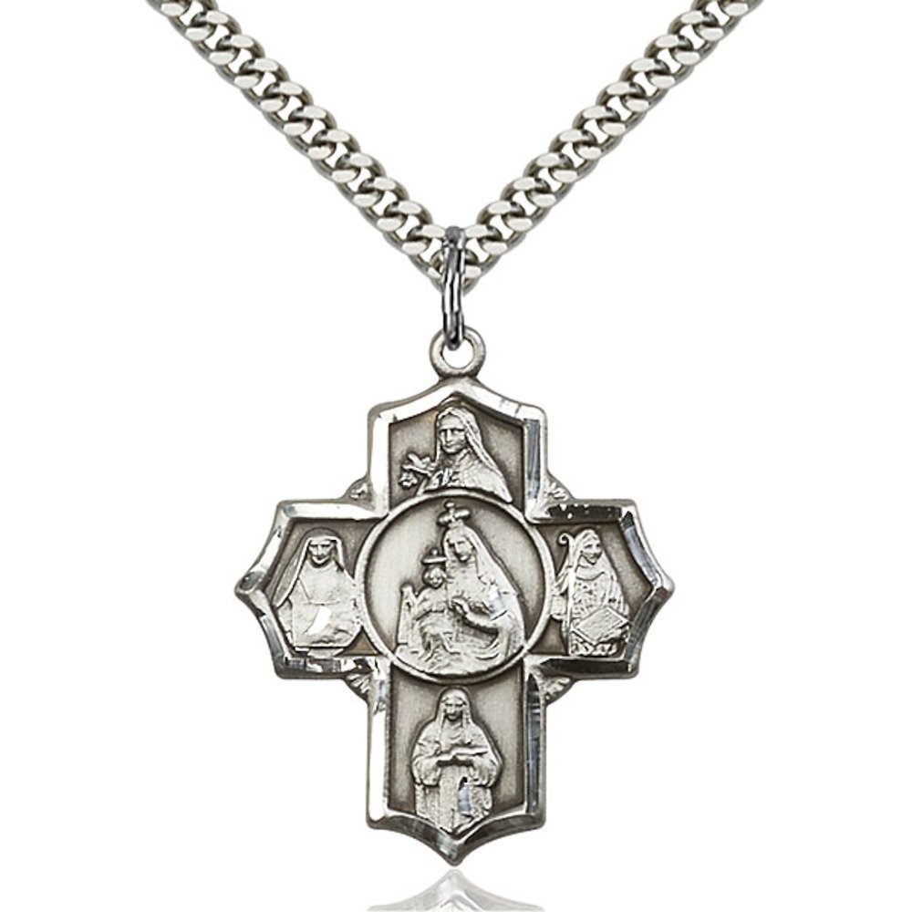 Bonyak Jewelry Sterling Silver Our Lady of Mount Carmel Pendant 1 1/4 x 1 inches with Heavy Curb Chain