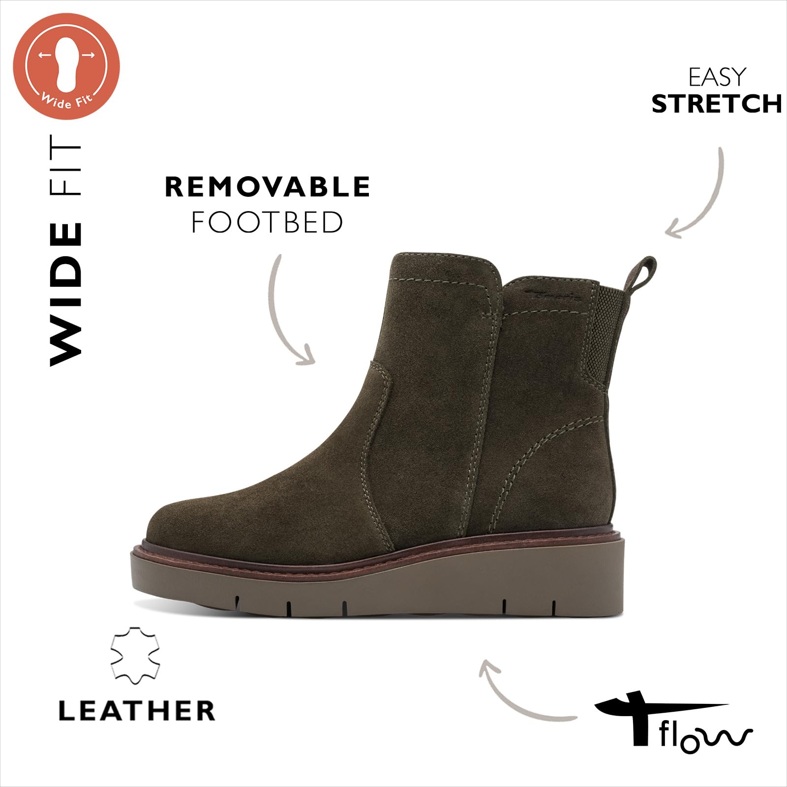 Tamaris Damen WIDE FIT Stiefelette aus Leder Keilabsatz, Olive Suede, 41 – Ansicht 2