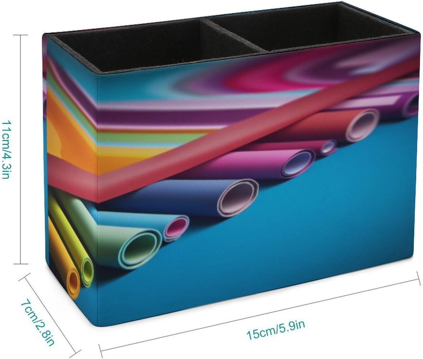 PU Leather Pen Holder with 2 Slots Colorful Paper Roll Desk Organizer image 2