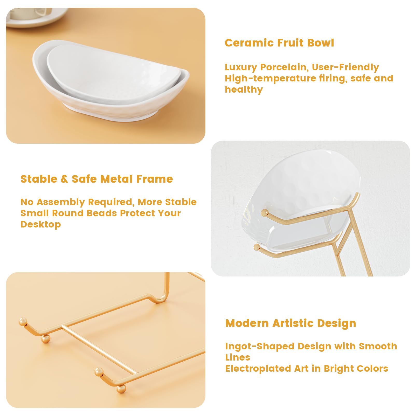 Miska na owoce, 3-poziomowy ceramiczny kosz na owoce, stojak do serwowania, miska do serwowania z metalowym stojakiem, porcelanowe miski kuchenne do przechowywania owoców, warzyw, przekąsek,