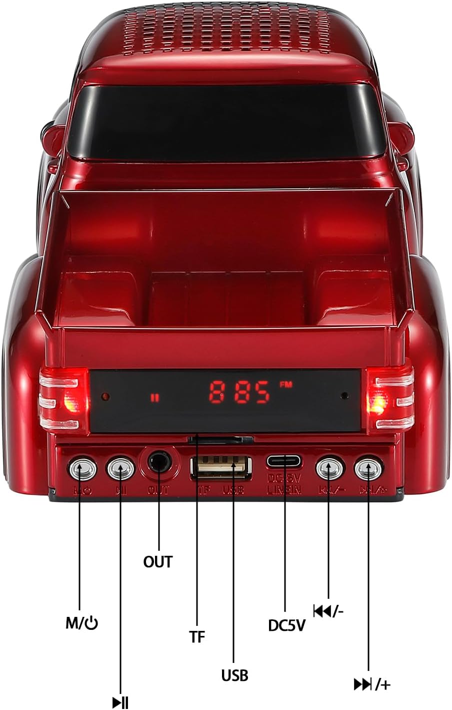 WSTER WS-538 Retro Pickup Truck Bluetooth Replica Speaker – Portable Wireless Car Model Speaker with FM, TWS, LED Party Lights, USB/TF Playback, Built-in Microphone, Type-C, Surprise Gift(Red)