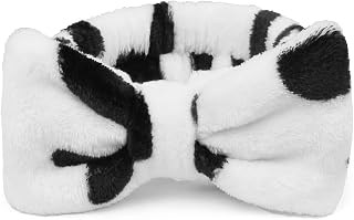 Spa Headbands for Women Washing Face, Cow Print, Soft Microfiber Hair Wrap with Bow - Skincare Headband for Girls, Makeup Application, Spa Treatments, Party Favors