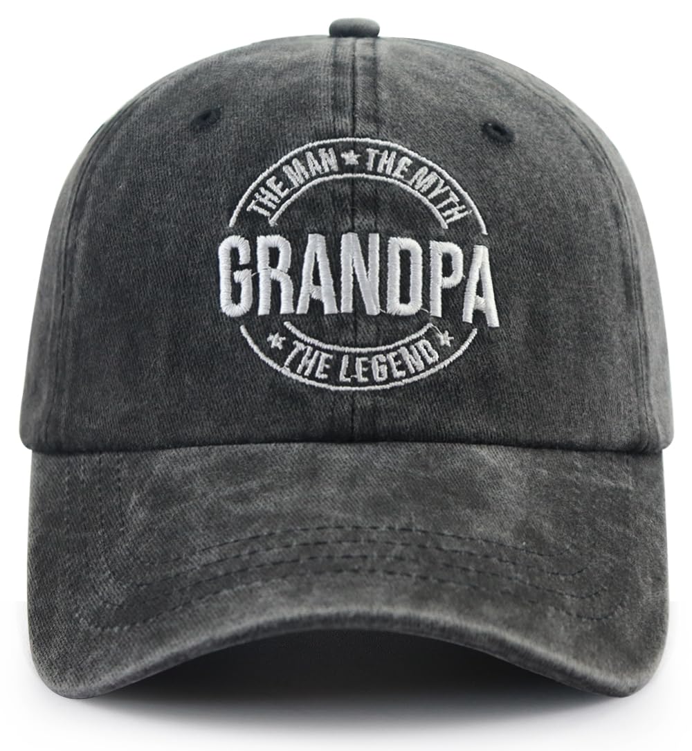 Grandpa The Man The Myth The Legend Hat for Men, Funny Adjustable Cotton Embroidered Grandfather Baseball Cap